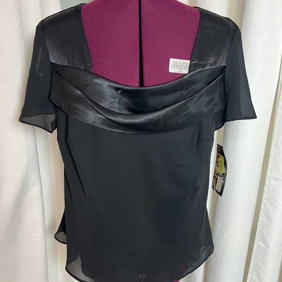 Donna Ricco Black Asymmetrical Blouse with Draped Neckline - Picture 1 of 4